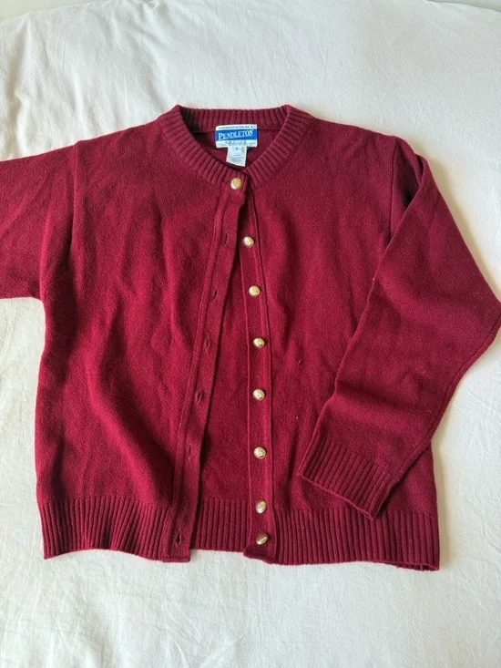 Pendleton Women's Wine Red Wool Button-Front Cardigan - Picture 5 of 5